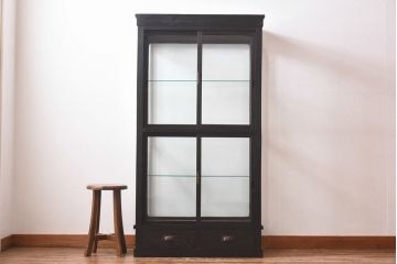 アンティーク家具　和製アンティーク　ナラ材　大正ロマン香る縦型ガラスケース(コレクションラック、陳列棚)
