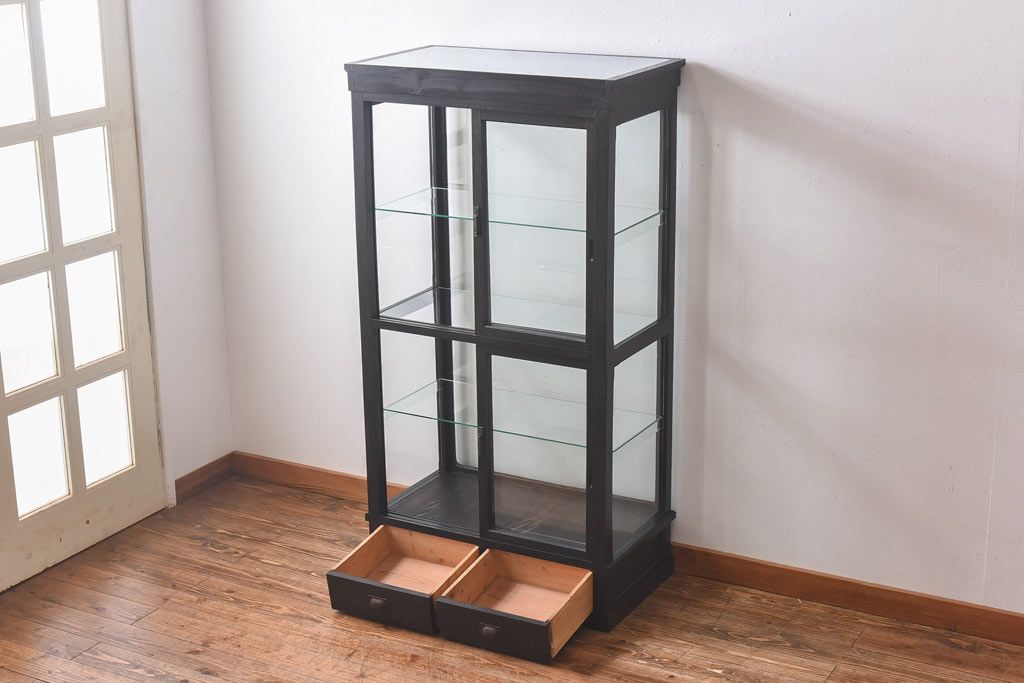 アンティーク家具　和製アンティーク　ナラ材　大正ロマン香る縦型ガラスケース(コレクションラック、陳列棚)