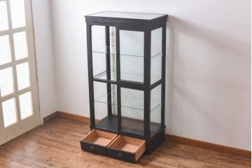 アンティーク家具　和製アンティーク　ナラ材　大正ロマン香る縦型ガラスケース(コレクションラック、陳列棚)