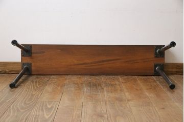 アンティーク雑貨　ラフジュ工房オリジナル　ヒバ材　飾り台にも使える鉄脚ベンチ(花台、チェア)(1)