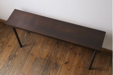 ラフジュ工房オリジナル　ヒバ材　飾り台にも使える鉄脚ベンチ(花台、チェア)(2)