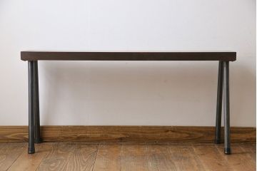 ラフジュ工房オリジナル　ヒバ材　飾り台にも使える鉄脚ベンチ(花台、チェア)(2)