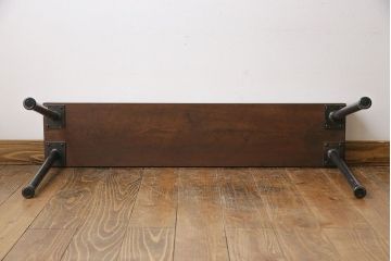 ラフジュ工房オリジナル　ヒバ材　飾り台にも使える鉄脚ベンチ(花台、チェア)(2)