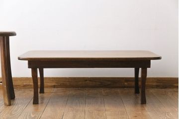 レトロ家具　昭和レトロ　栓材一枚板　懐かしさ漂う味わい深い風合いのちゃぶ台(座卓、折りたたみ机、ローテーブル)