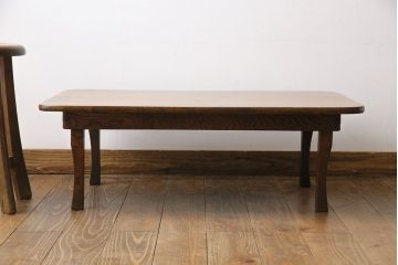 レトロ家具　昭和レトロ　栓材一枚板　懐かしさ漂う味わい深い風合いのちゃぶ台(座卓、折りたたみ机、ローテーブル)