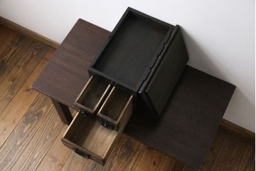 アンティーク雑貨　古民具・骨董　桐材　古い趣が和の雰囲気を高める硯箱(小引き出し、小物入れ)