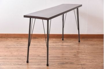 リメイク　朴材一枚板　味わいある古材を使用した鉄脚テーブル(作業台、花台、カフェテーブル)