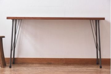 リメイク　ケヤキ材一枚板　味わいある古材を使用した鉄脚テーブル(作業台、サイドテーブル、カフェテーブル)