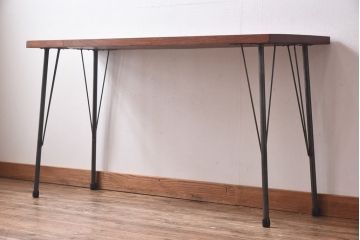 リメイク　ケヤキ材一枚板　味わいある古材を使用した鉄脚テーブル(作業台、サイドテーブル、カフェテーブル)