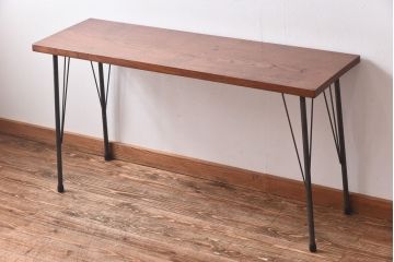 リメイク　ケヤキ材一枚板　味わいある古材を使用した鉄脚テーブル(作業台、サイドテーブル、カフェテーブル)