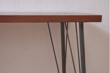 リメイク　ケヤキ材一枚板　味わいある古材を使用した鉄脚テーブル(作業台、サイドテーブル、カフェテーブル)