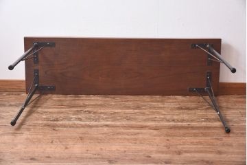 リメイク　ケヤキ材一枚板　味わいある古材を使用した鉄脚テーブル(作業台、サイドテーブル、カフェテーブル)