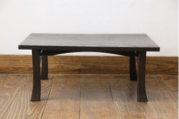 中古　民芸家具　栗材　浮造り仕上げ　渋さが魅力の角ちゃぶ台(座卓、ローテーブル)