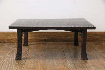 中古　民芸家具　栗材　浮造り仕上げ　渋さが魅力の角ちゃぶ台(座卓、ローテーブル)