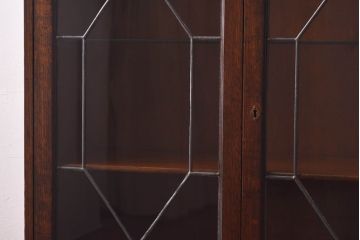 アンティーク家具　イギリスアンティーク　シンプルなステンドグラスのブックケース(本箱、キャビネット、戸棚)