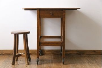 レトロ家具　イギリスビンテージ　オーク材　天板拡張式のレトロなトロリー(キッチンワゴン、サイドテーブル)