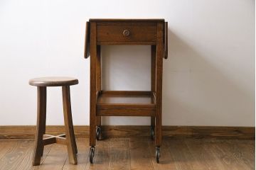 レトロ家具　イギリスビンテージ　オーク材　天板拡張式のレトロなトロリー(キッチンワゴン、サイドテーブル)