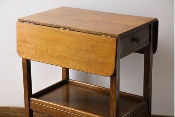レトロ家具　イギリスビンテージ　オーク材　天板拡張式のレトロなトロリー(キッチンワゴン、サイドテーブル)