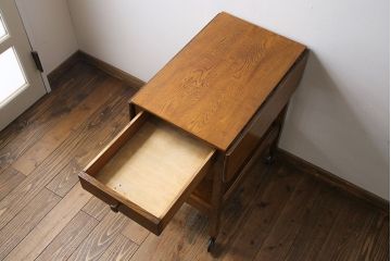 レトロ家具　イギリスビンテージ　オーク材　天板拡張式のレトロなトロリー(キッチンワゴン、サイドテーブル)