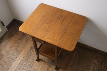 レトロ家具　イギリスビンテージ　オーク材　天板拡張式のレトロなトロリー(キッチンワゴン、サイドテーブル)