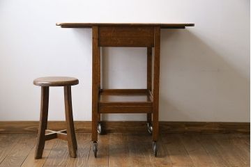 レトロ家具　イギリスビンテージ　オーク材　天板拡張式のレトロなトロリー(キッチンワゴン、サイドテーブル)