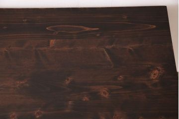 アンティーク家具　ヒノキ材製天板　ペイントがおしゃれなアイアンテーブル(作業台、カフェテーブル(2)