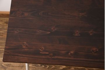 アンティーク家具　ヒノキ材製天板　ペイントがおしゃれなアイアンテーブル(作業台、カフェテーブル(2)