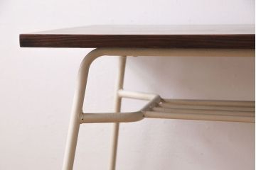 アンティーク家具　ヒノキ材製天板　ペイントがおしゃれなアイアンテーブル(作業台、カフェテーブル(2)