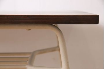 アンティーク家具　ヒノキ材製天板　ペイントがおしゃれなアイアンテーブル(作業台、カフェテーブル(2)