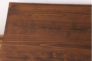 アンティーク家具　ヒノキ材製天板　ペイントがおしゃれなアイアンテーブル(作業台、カフェテーブル)(3)