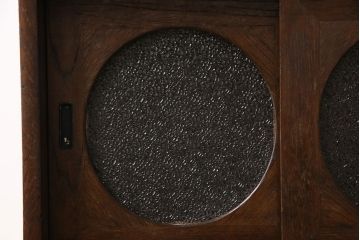 【A様ご成約済み・ご決済用】和製アンティーク　丸窓が可愛らしいハーモニカ付きローボード(カップボード、食器棚、収納棚)