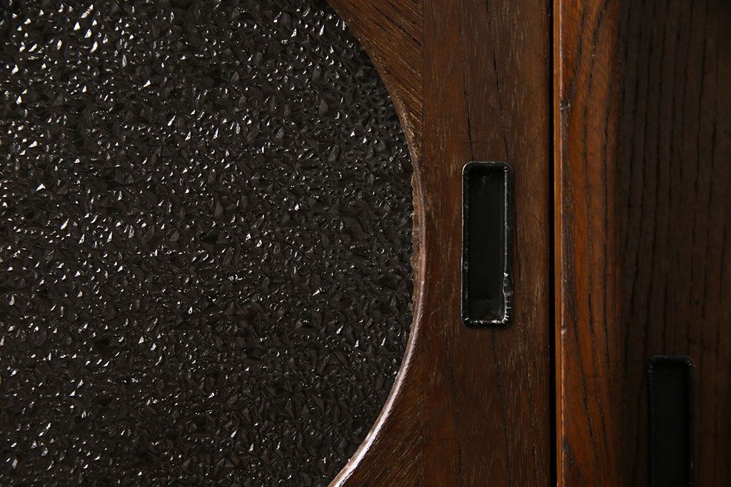 【A様ご成約済み・ご決済用】和製アンティーク　丸窓が可愛らしいハーモニカ付きローボード(カップボード、食器棚、収納棚)