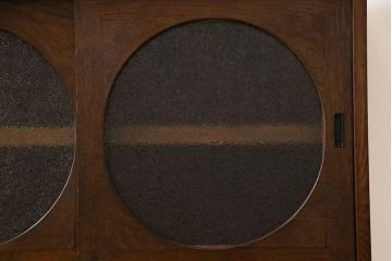 【A様ご成約済み・ご決済用】和製アンティーク　丸窓が可愛らしいハーモニカ付きローボード(カップボード、食器棚、収納棚)