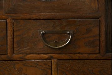 【A様ご成約済み・ご決済用】和製アンティーク　丸窓が可愛らしいハーモニカ付きローボード(カップボード、食器棚、収納棚)