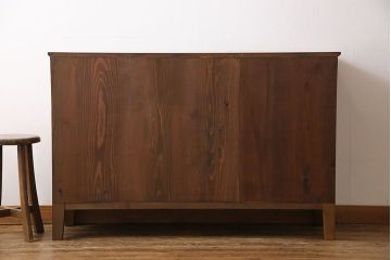 【A様ご成約済み・ご決済用】和製アンティーク　丸窓が可愛らしいハーモニカ付きローボード(カップボード、食器棚、収納棚)