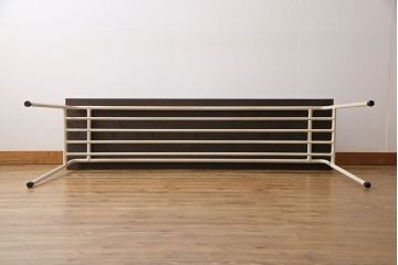 アンティーク家具　ヒノキ無垢材　シンプルな作りのペイント鉄脚テーブル(作業台、カウンターテーブル)