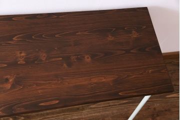 アンティーク家具　ヒノキ無垢材　淡いカラーのペイント鉄脚テーブル(作業台、カウンターテーブル)(2)