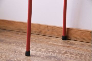 アンティーク家具　ヒノキ無垢材　コントラストが鮮やかなペイント鉄脚テーブル(作業台、カウンターテーブル)(1)