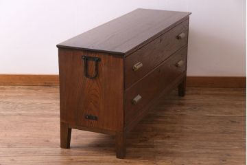 アンティーク家具　昭和初期　栓材　上品な意匠のローチェスト(ローボード、サイドボード、引き出し)(1)