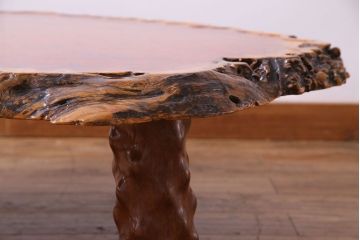 アンティーク家具　1980年頃　カリン材(花梨材)　艶やかな鳥眼杢の天板が美しいセンターテーブル(座卓)