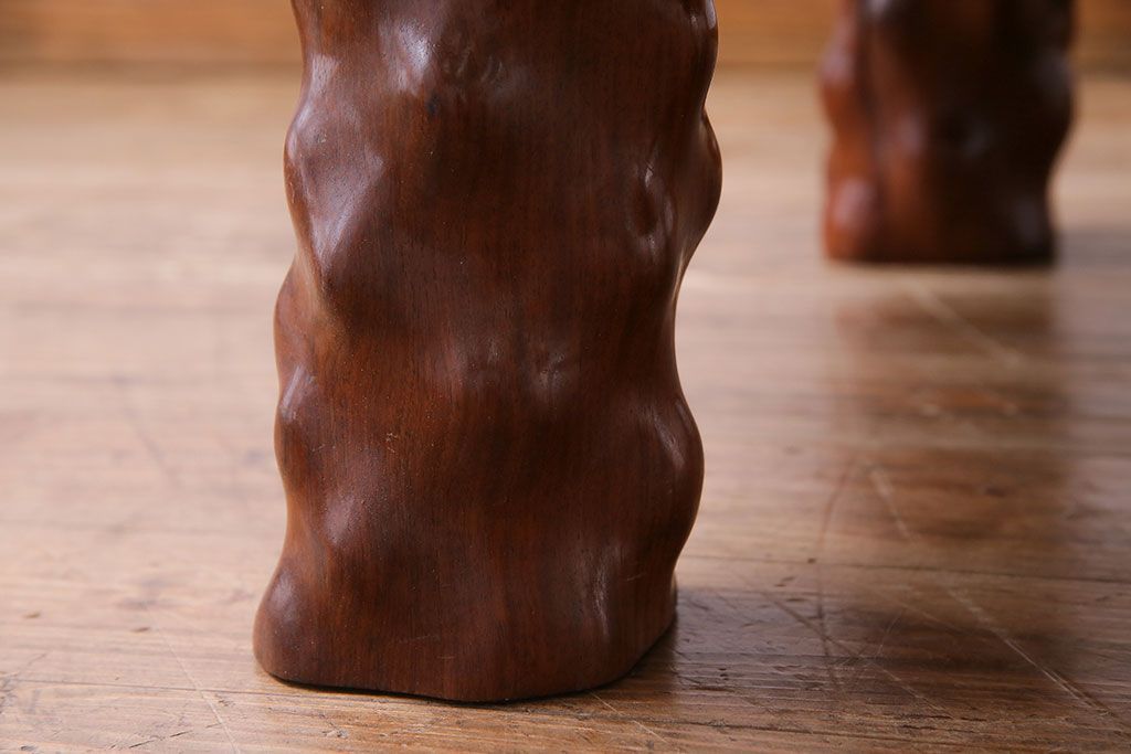 アンティーク家具　1980年頃　カリン材(花梨材)　艶やかな鳥眼杢の天板が美しいセンターテーブル(座卓)