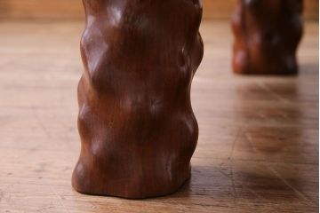 アンティーク家具　1980年頃　カリン材(花梨材)　艶やかな鳥眼杢の天板が美しいセンターテーブル(座卓)