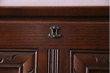 中古　old charm(オールドチャーム)　オーク材　珍しい作りのビューロー(ワークデスク、在宅ワーク、在宅用、キャビネット、収納棚)