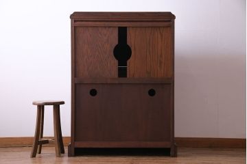 中古　old charm(オールドチャーム)　オーク材　珍しい作りのビューロー(ワークデスク、在宅ワーク、在宅用、キャビネット、収納棚)