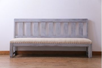 アンティーク家具　ペイント家具　ナラ材　シャビーシックな色合いが魅力の3人掛けソファ(ベンチ)