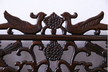 中古　民芸家具　黒檀材(唐木)製　高級品!彫刻が素晴らしいサイドボード(キャビネット、飾り棚)(定価約220万円)(1)
