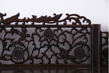 中古　民芸家具　黒檀材(唐木)製　高級品!彫刻が素晴らしいサイドボード(キャビネット、飾り棚)(定価約220万円)(1)