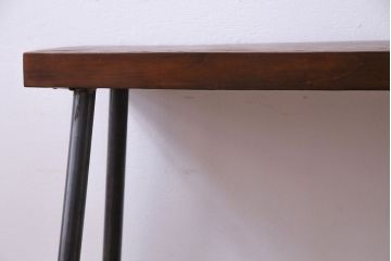 昭和初期　トチノキ(栃の木)　古材の風合いを活かしたリメイク鉄脚ベンチ(椅子、板座チェア)