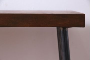昭和初期　トチノキ(栃の木)　古材の風合いを活かしたリメイク鉄脚ベンチ(椅子、板座チェア)