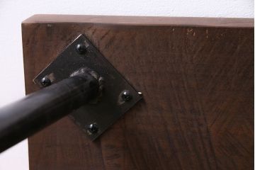 昭和初期　トチノキ(栃の木)　古材の風合いを活かしたリメイク鉄脚ベンチ(椅子、板座チェア)